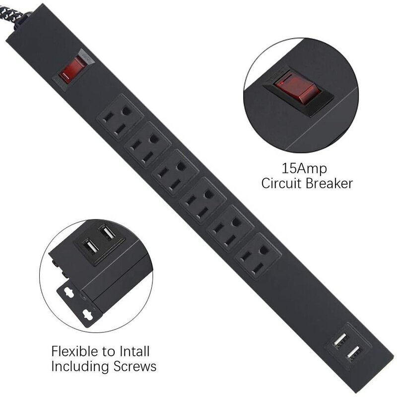 Multi Plugs Power Distribution Unit Manufacturer - USB Network Function 1U 125V 15A Custom 6 Outlet PDU for Workstation Office Hotel