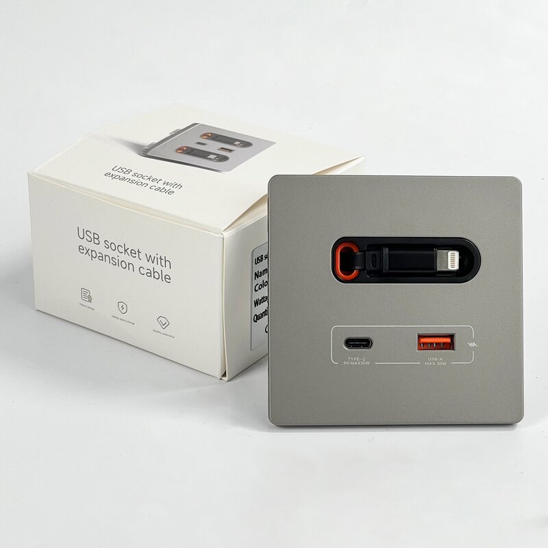 Panel Electrical Wall Multi Plug Socket Manufacturer - PC Plate Grey Color Hospital Use Retractable Cable 16A Rated Current USB Socket