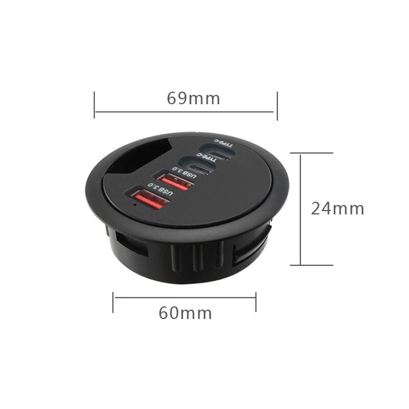 60mm 3 Port USB3.0 Desk Hub Manufacturer - TF/SD MCC Adapter for Desktop PC USB 3.0 Splitter with USB-C Fast Charging Port