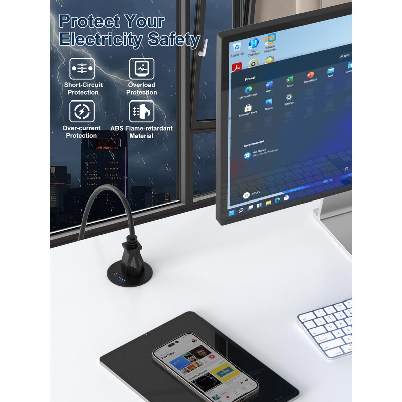 Flush Mount Recessed Power Strip Manufacturer - 2.36inch Hole Hidden in Furniture Office Outlet Desk Grommet Power Socket