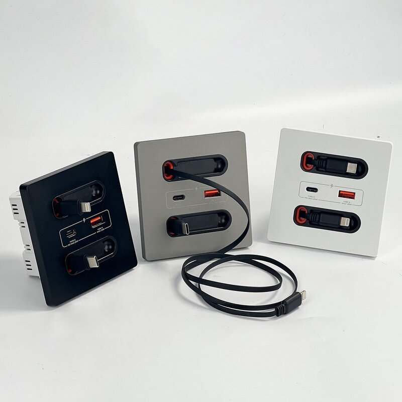 Fast Charging PD20W Type-C Wall Socket Manufacturer - Plastic Panel Retractable Wire Data Cable Multi-Function Wall Power Plug Outlet