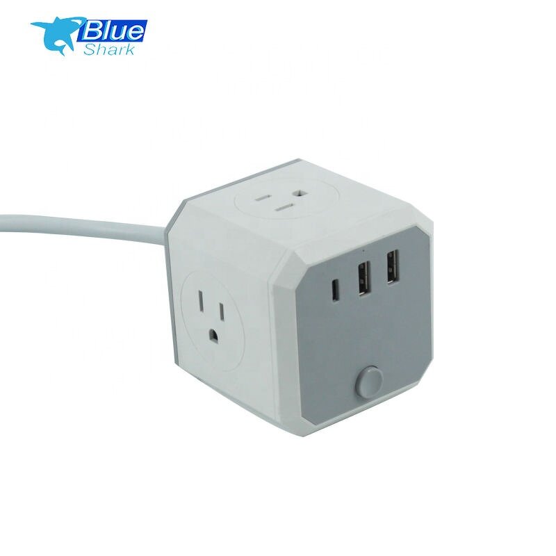 Power Cube Extension Socket Manufacturer - with 3 Outlets and 3 USB Chargers for US Plug Use