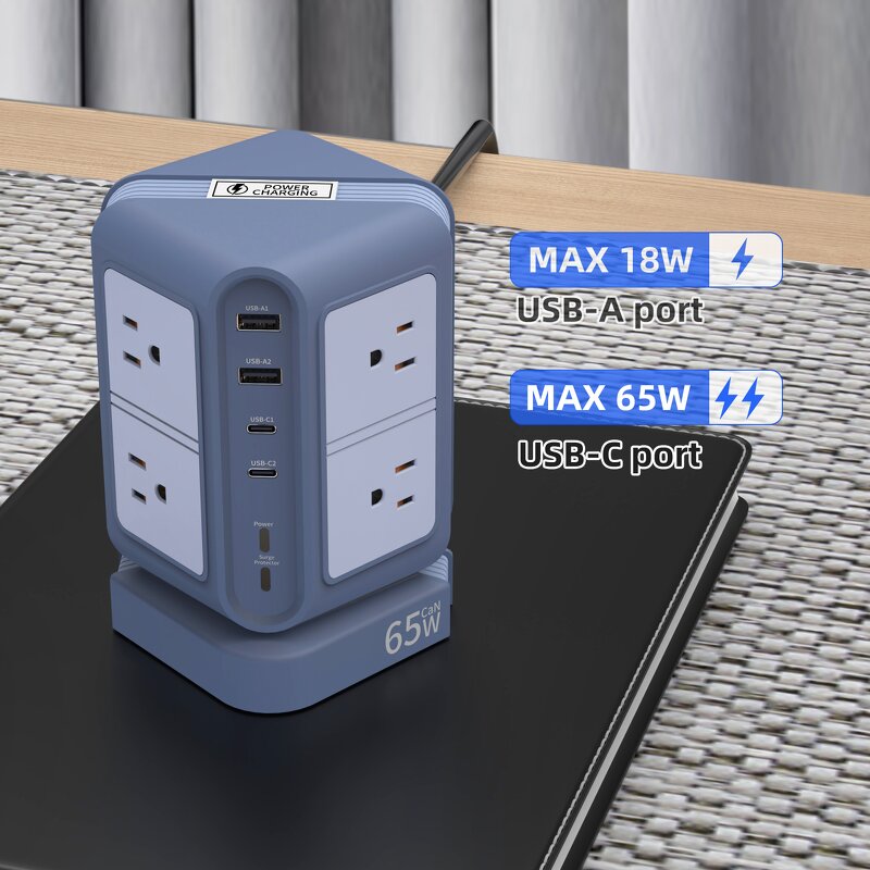 65W Desktop Extension Tower Socket Manufacturer - New Style 8 Way Outlet Surge Protector Vertical Power Strip with 4 USB Ports
