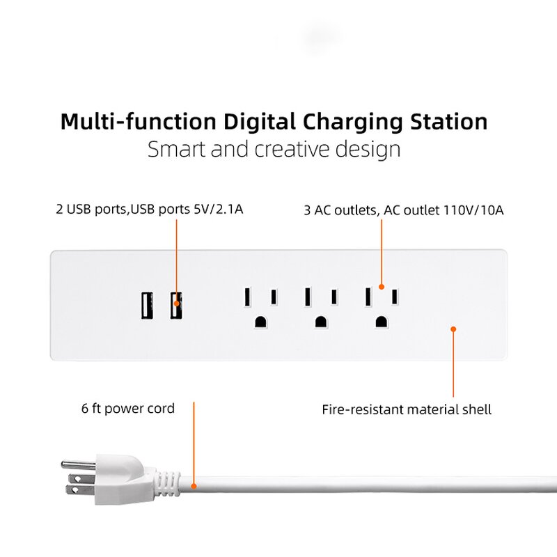 ABS Hanging Desk Socket Manufacturer - Multifunctional 3 Outlets 10A with 2 USB Ports Tabletop Socket