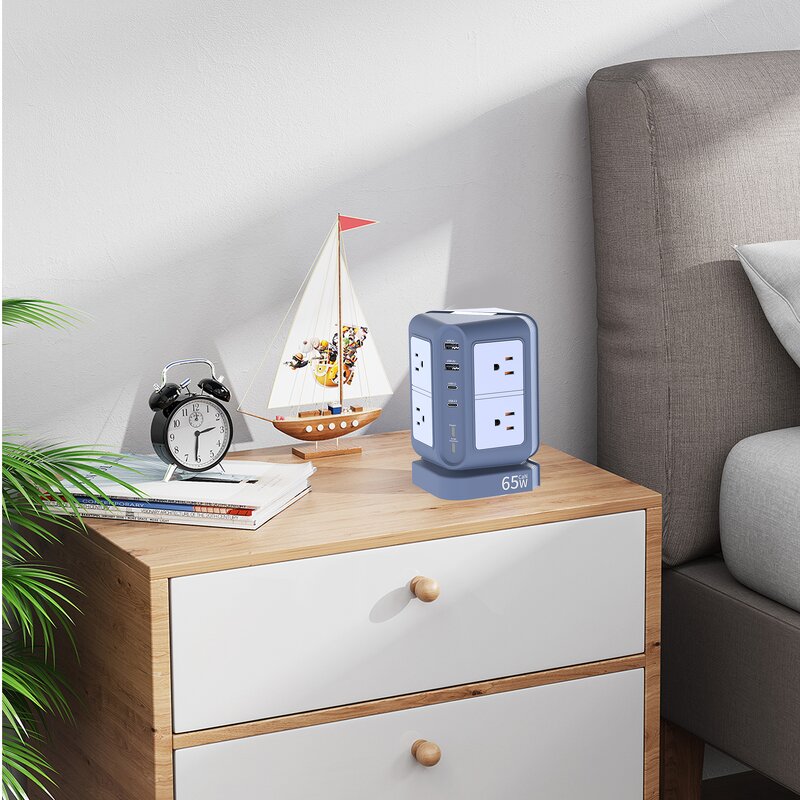 65W Desktop Extension Tower Socket Manufacturer - New Style 8 Way Outlet Surge Protector Vertical Power Strip with 4 USB Ports