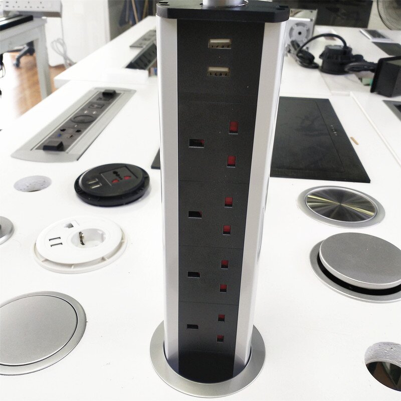 Electrical Manual UK Power Tabletop Pop-up Tower Socket Manufacturer - Hidden Concealed UK Standard Extension Retractable Kitchen Sockets Out