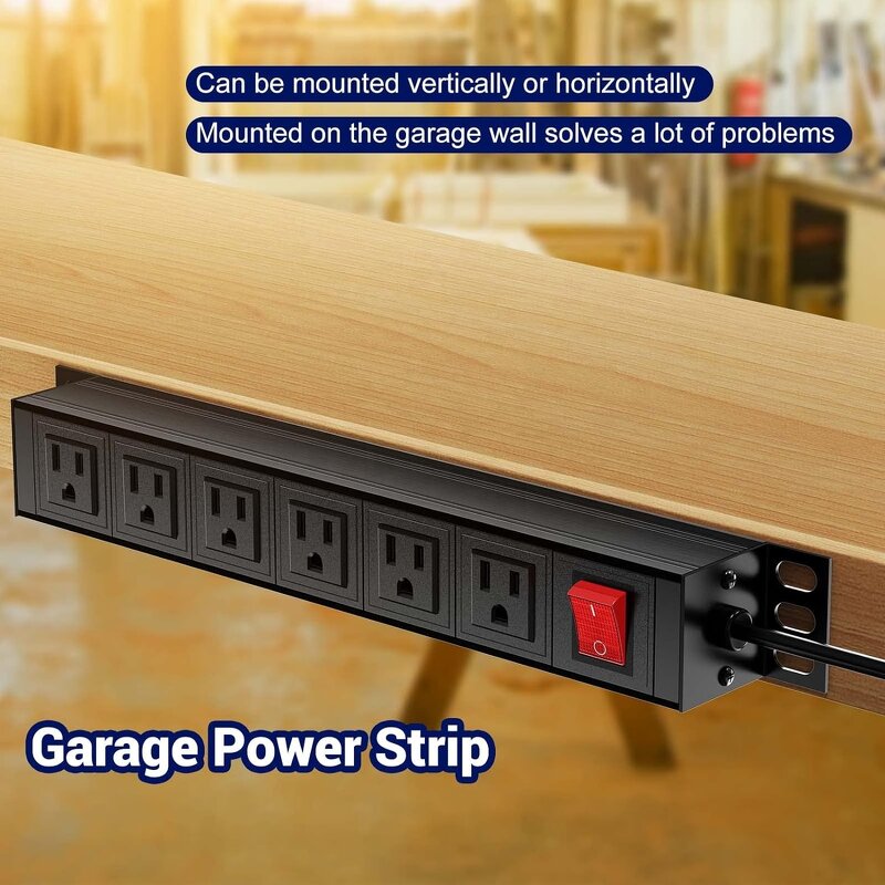 6 US Outlets Heavy Duty Power Strip Manufacturer - Mountable Metal Power Strip Outlet Rack Mount Power Strip for Workshop Kitchen Office
