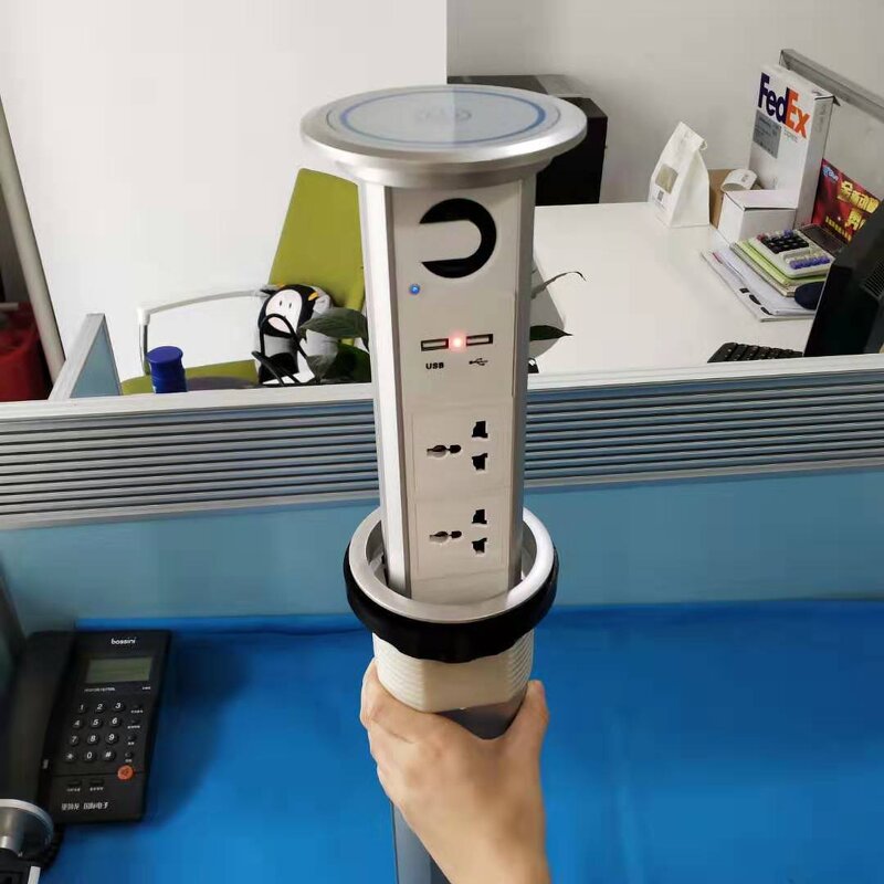 Pull Out 3 Gang Smart Round Socket Manufacturer - Wireless Charger Motorized Kitchen Pop Up Desk Socket