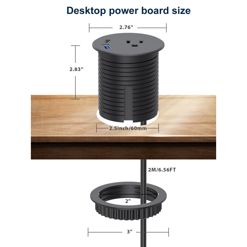 Flush Mount Recessed Power Strip Manufacturer - 2.36inch Hole Hidden in Furniture Office Outlet Desk Grommet Power Socket