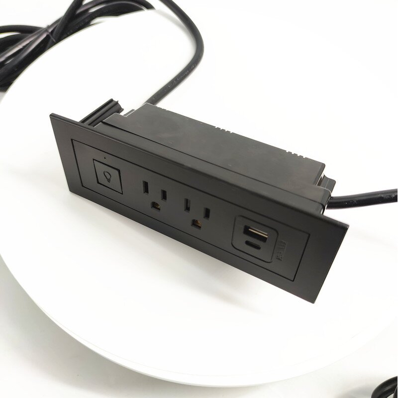 Office Furniture Hidden Mounted US Power Outlet Manufacturer - Recessed Cabinet Tabletop USB Electric Socket with LED Lamp Control Switch