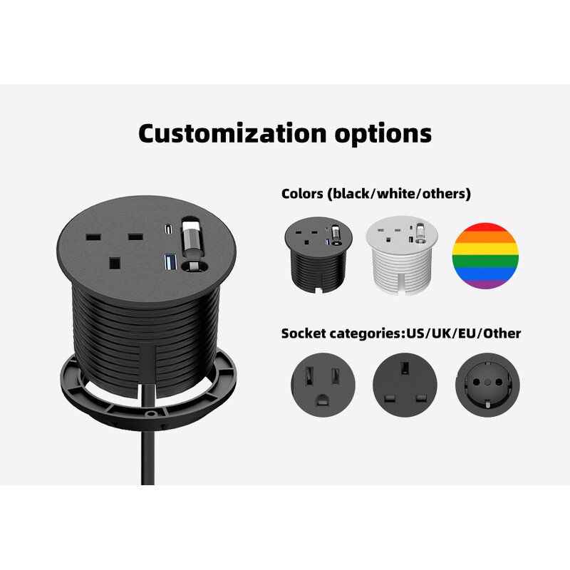 UK Grommet Socket Manufacturer - 3-inch Hole Integrated Retractable Type-C Charging Cable USB Power Output Multi-socket Power Socket
