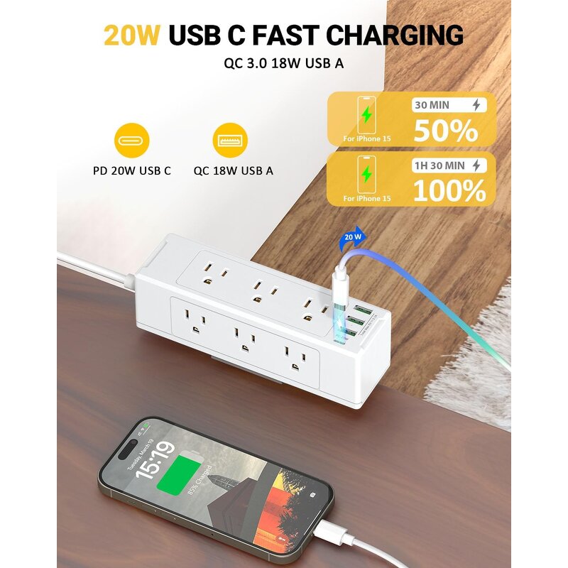 Desk Clamp Power Strip Manufacturer - 1700 Joules with 9 Outlets and 4 USB Removable Clamp Plug Socket