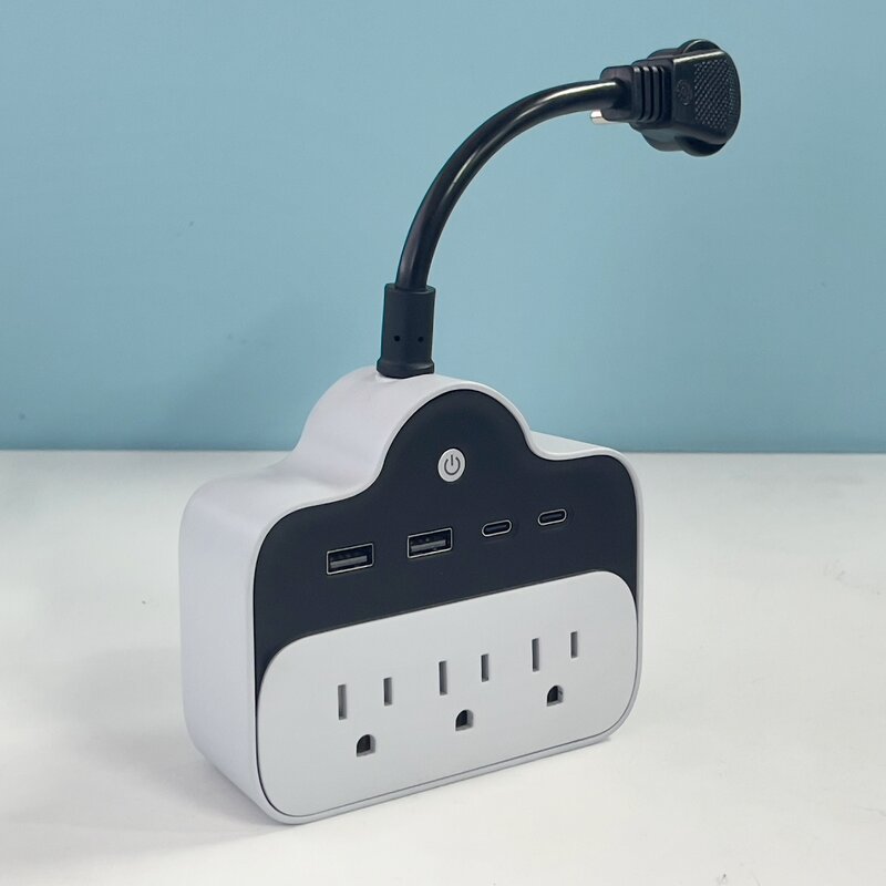 Short Extension Cord Power Socket Manufacturer - 3 AC Outlets and 2 PD65W USB-C Charging Ports US Plug Power Strip