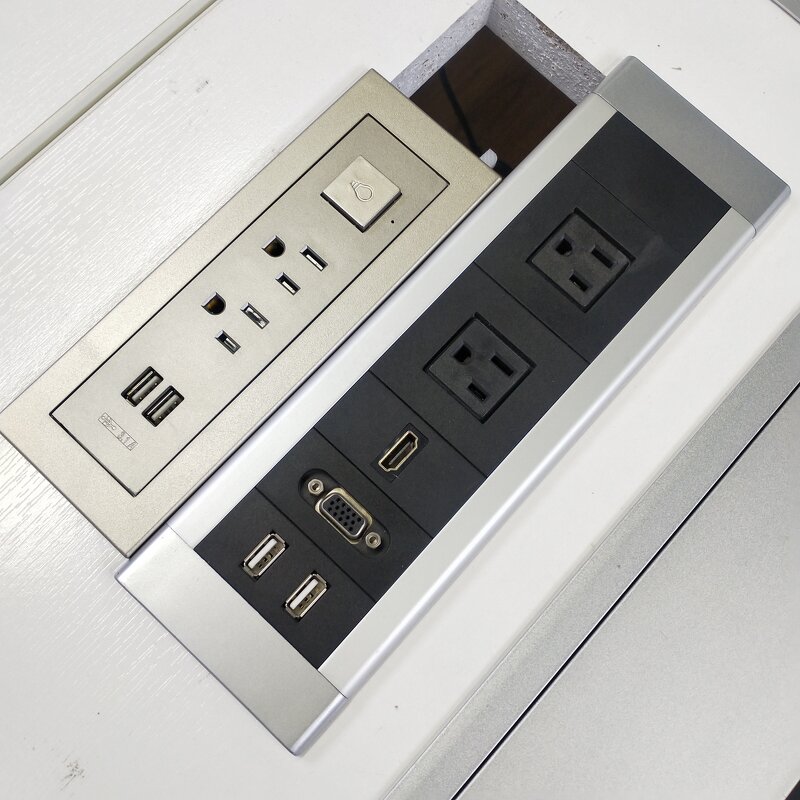 Office Furniture Rectangular US Power Outlet Manufacturer - Recessed Desktop Mounted Cabinet Table USB Socket with LED Lamp Control Switch