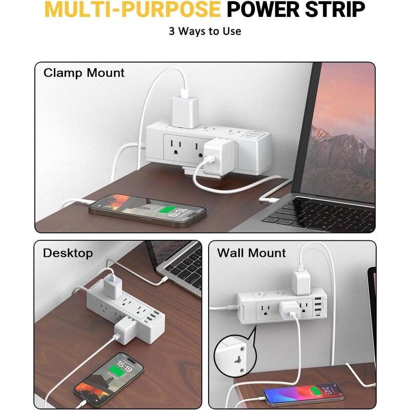Desk Clamp Power Strip Manufacturer - 1700 Joules with 9 Outlets and 4 USB Removable Clamp Plug Socket