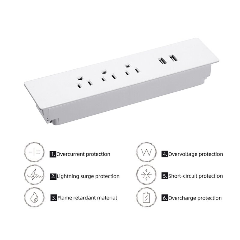 ABS Hanging Desk Socket Manufacturer - Multifunctional 3 Outlets 10A with 2 USB Ports Tabletop Socket