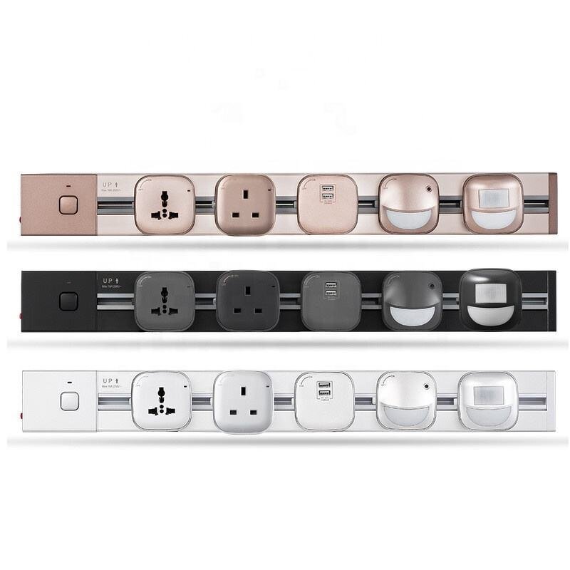 Desk Mounted Movable Electrical Track Power Socket Manufacturer - Multi Smart Table Power Rail Track System Wall Track Socket Adapter