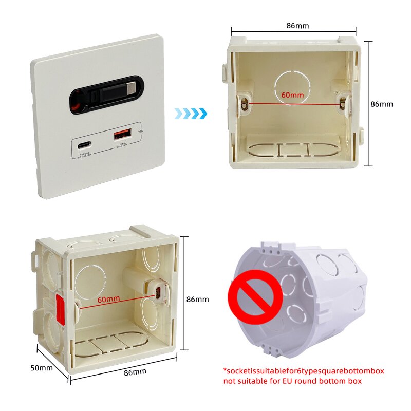 Top Fashion USB Socket Manufacturer - with Retractable Charging Cable 20W Fast Charging Type-C Port Panel Wall Socket