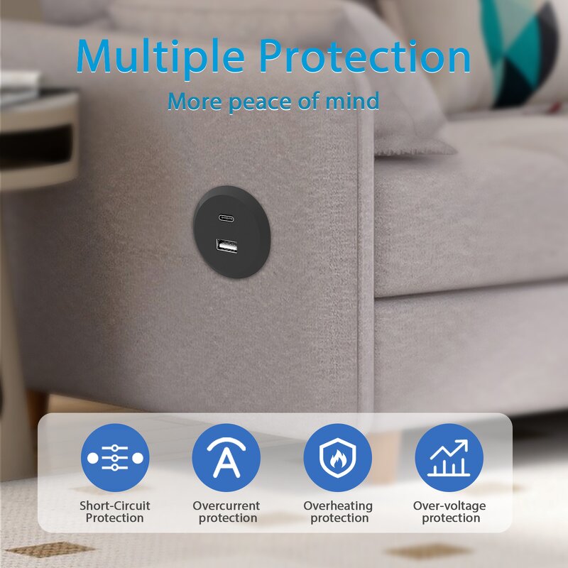 Recessed Mount Desk Power Socket Manufacturer - Dual USB Charger for Sofa Table Desktop USB Power Grommet