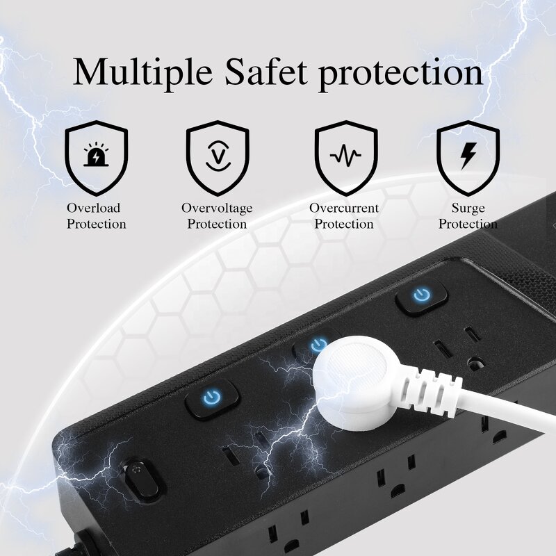 White Black US Standard Power Socket Manufacturer - PD20W QC3.0 Quick Charger with Overload and Independent Switch Multiprotection Power Strip