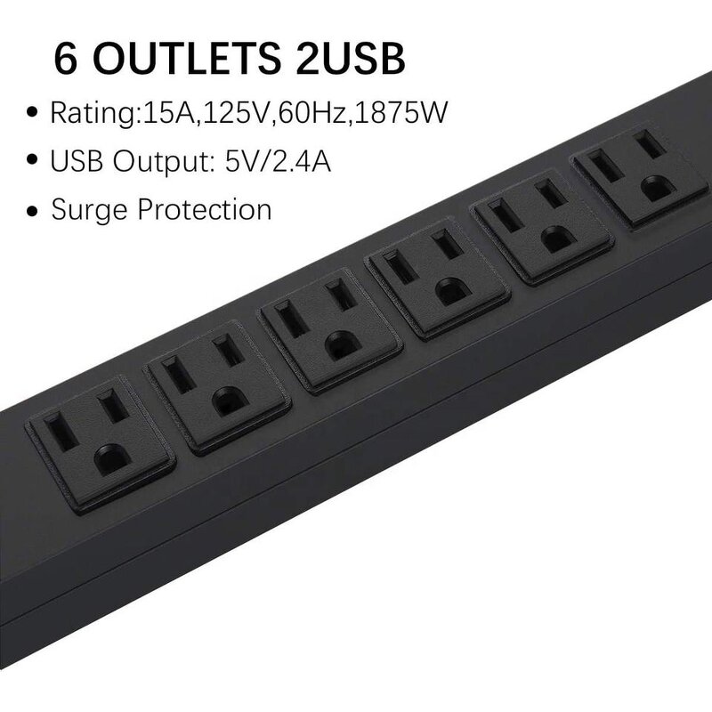 Multi Plugs Power Distribution Unit Manufacturer - USB Network Function 1U 125V 15A Custom 6 Outlet PDU for Workstation Office Hotel