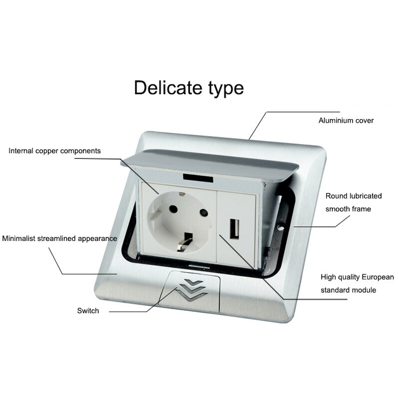 Floor Socket Box Manufacturer - EU US UK South Africa Half Arc Aluminium Faced Pop-up Socket Power Grounding Socket Outlet
