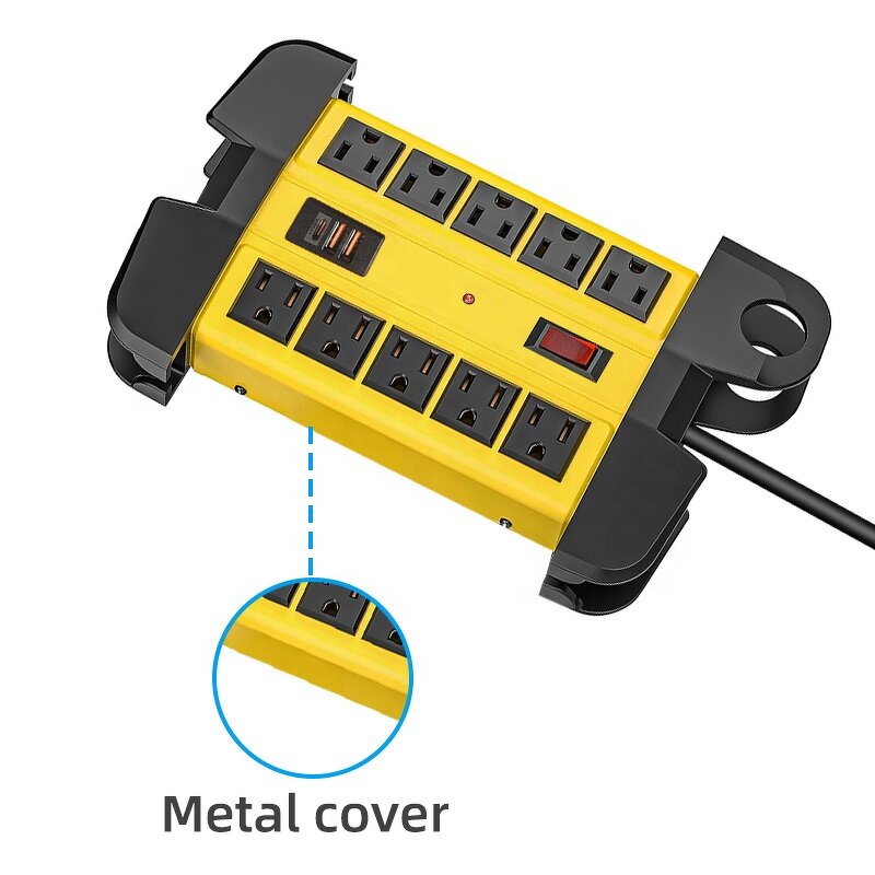 Heavy Duty Power Strip Manufacturer - 3 USB Ports Garage 10 Outlets Surge Protector Industrial Workshop Metal 15Amp Multiple Outlets