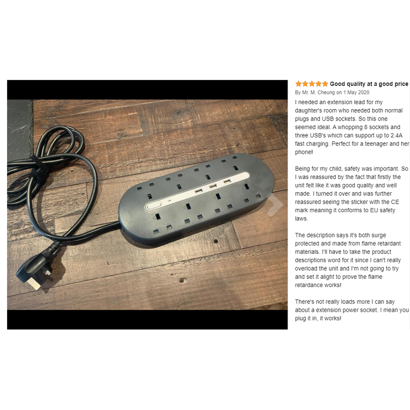 Extension Power Socket Manufacturer - In Stock with USB Ports 3 USB Ports Standard UK Socket Power Strip 3000W 13A