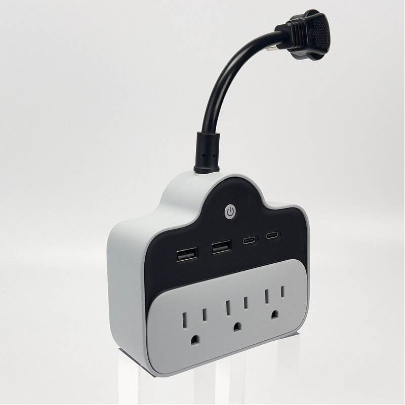 Short Extension Cord Power Socket Manufacturer - 3 AC Outlets and 2 PD65W USB-C Charging Ports US Plug Power Strip