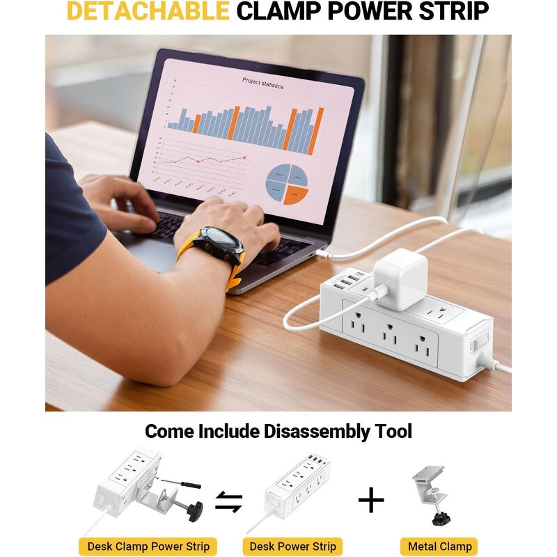 Desk Clamp Power Strip Manufacturer - 1700 Joules with 9 Outlets and 4 USB Removable Clamp Plug Socket