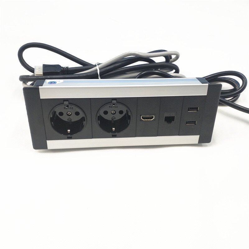 Aluminum Alloy Multimedia Built-in Conference Table Data Socket Box Manufacturer - Office Desk EU Power Outlet with Data RJ45 Cat6 USB Port