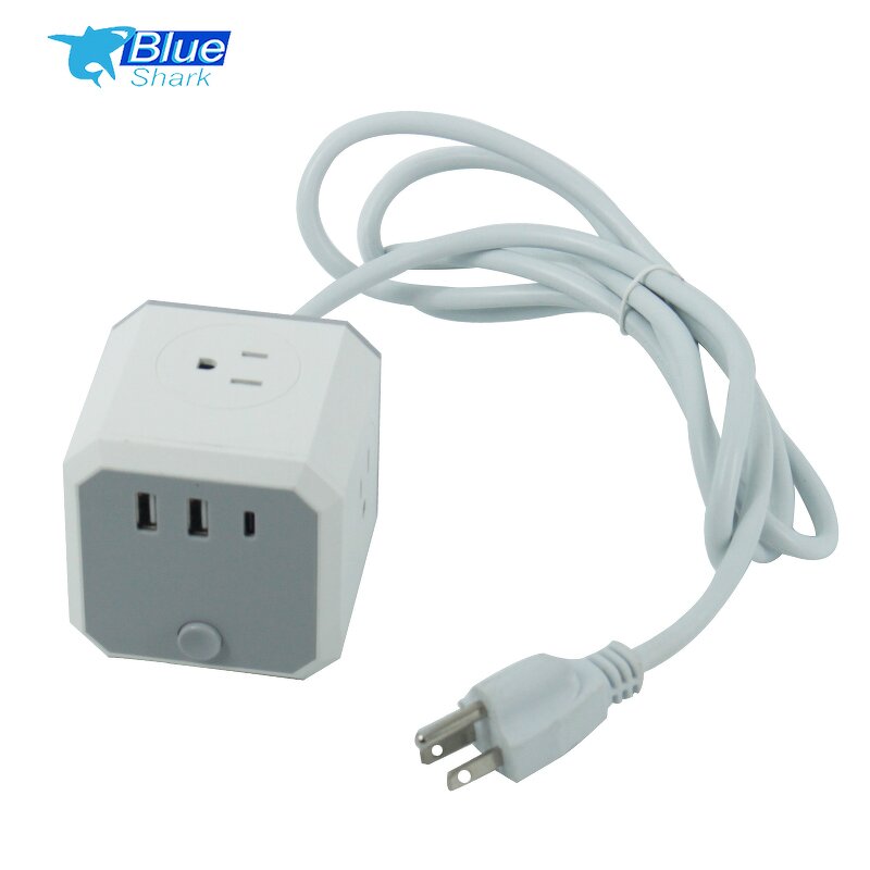 Power Cube Extended USB Power Socket Manufacturer - USA Plug 4 Ways Sockets with 3 Built-In USB Charger 5V 1.5m Cable Length