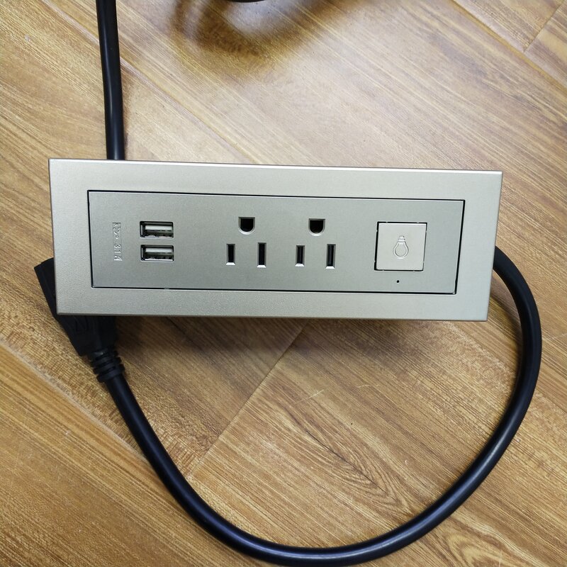 Office Furniture Rectangular US Power Outlet Manufacturer - Recessed Desktop Mounted Cabinet Table USB Socket with LED Lamp Control Switch