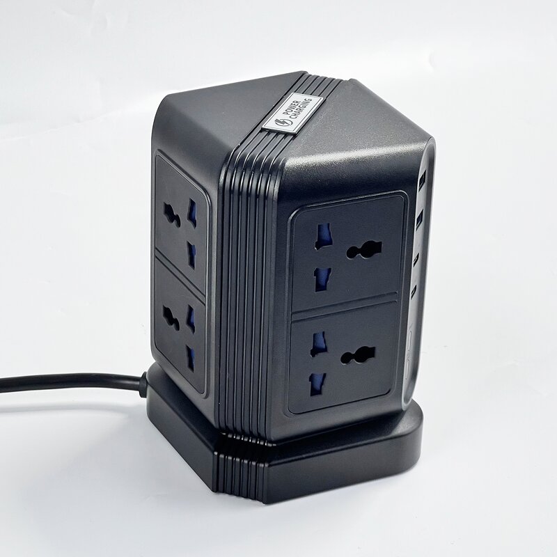 8 Way Universal Vertical Portable Power Strip Manufacturer - 8 Outlets 4 USB Ports (2+2C) Surge Protector Hospital Grade Extension Socket