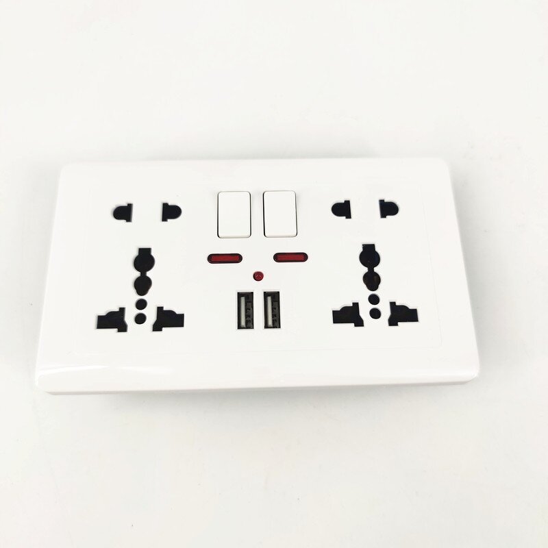 International Universal Plug Socket Manufacturer - USB Wall Switch Socket 5 Holes Dual USB Port Power Charger Outlet Panel Electrical Socket
