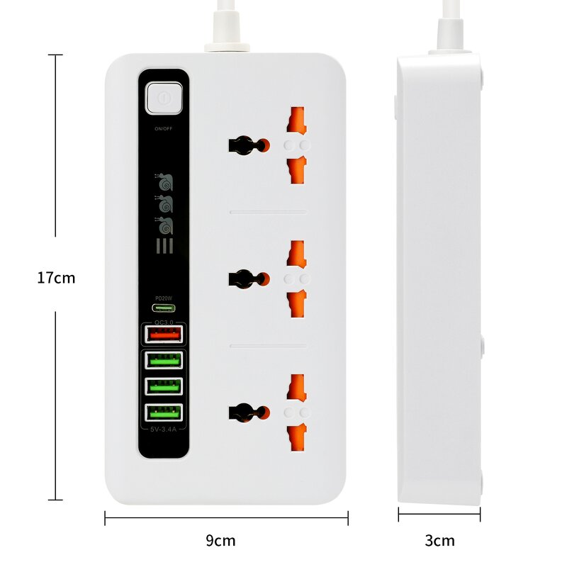 Universal Power Strip Receptacle Manufacturer - PD20W QC3.0 Charger Surge Protector Power Outlet with USB 4 Sockets Type-C Extension Receptacle