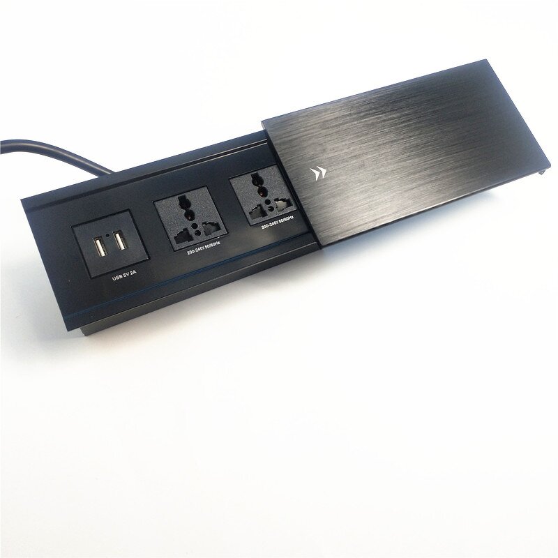 Built-in Conference Table Desktop Universal Power Outlet Manufacturer - Sliding Cover USB Charging Socket with 2 AC Outlet 2 USB Charging Port