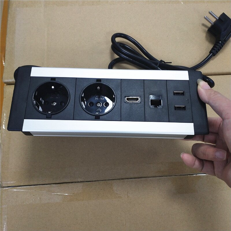 Aluminum Alloy Multimedia Built-in Conference Table Data Socket Box Manufacturer - Office Desk EU Power Outlet with Data RJ45 Cat6 USB Port