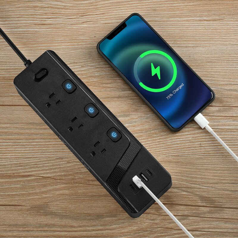 White Black US Standard Power Socket Manufacturer - PD20W QC3.0 Quick Charger with Overload and Independent Switch Multiprotection Power Strip