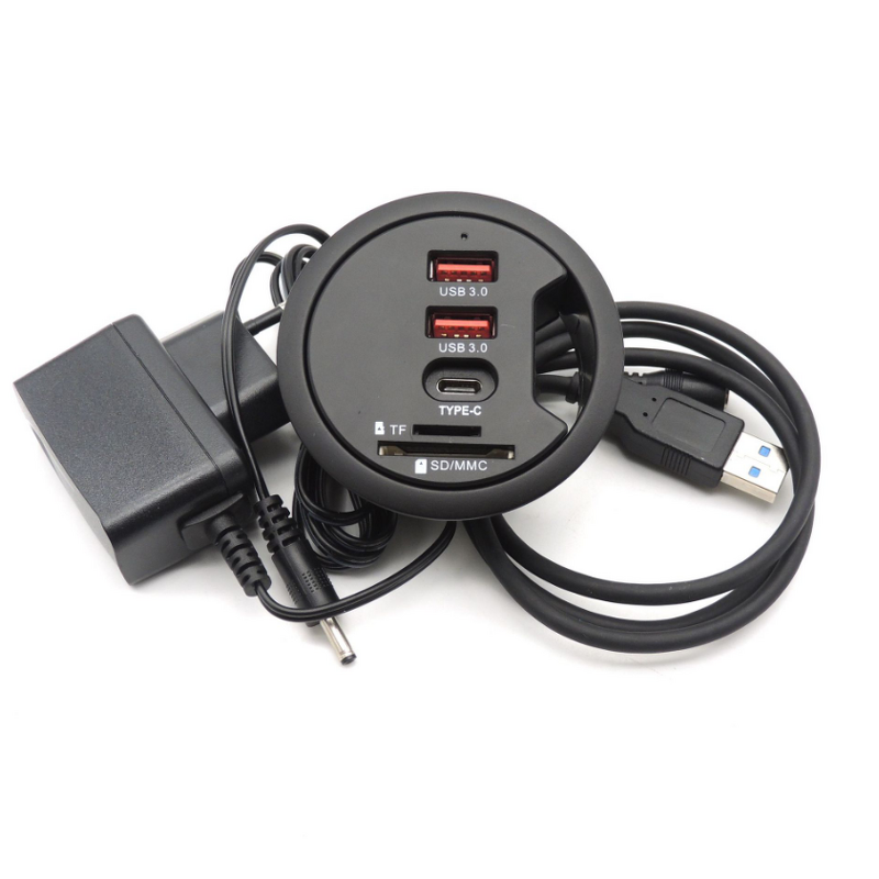 60mm 3 Port USB3.0 Desk Hub Manufacturer - TF/SD MCC Adapter for Desktop PC USB 3.0 Splitter with USB-C Fast Charging Port
