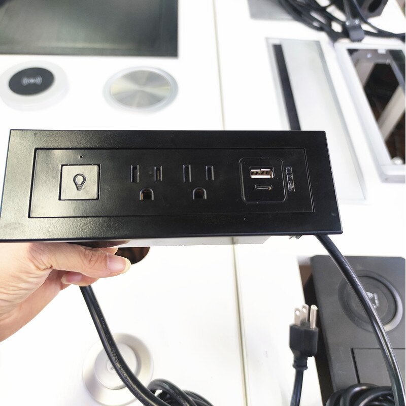 Office Furniture Hidden Mounted US Power Outlet Manufacturer - Recessed Cabinet Tabletop USB Electric Socket with LED Lamp Control Switch
