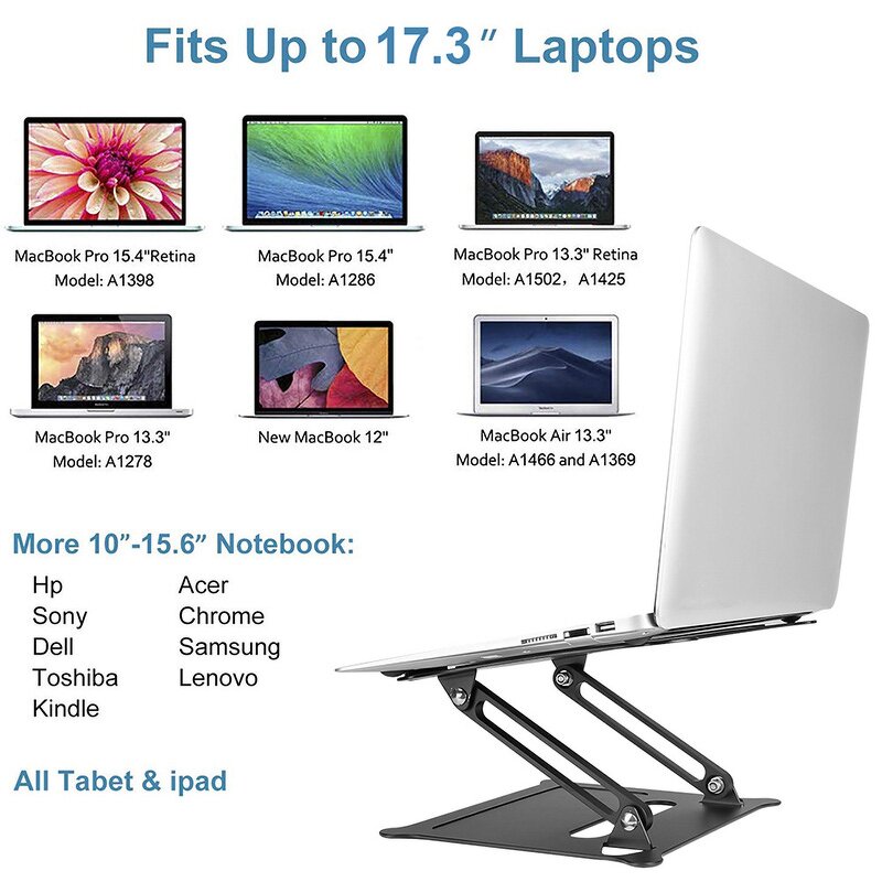 Heavy Duty Aluminum Alloy Table Stand Manufacturer - Adjustable Laptop Holder Portable Tablet Holder Compatible with All Laptop 10 14 15.6 17