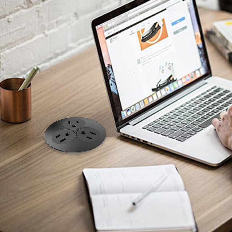 80mm Black Flush Mounting Desk Plug Socket Manufacturer - 110V 10A 3 US Power Outlets Built-in Desk Charging Grommet Socket