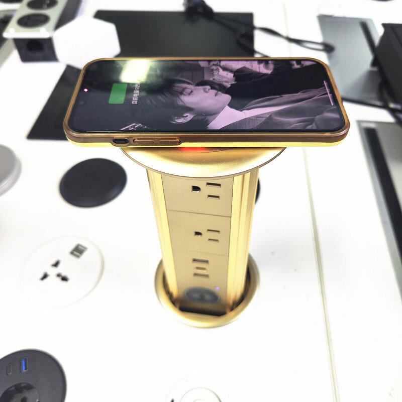 US/UK/EU/AU Universal Power Outlet Manufacturer - Motorized Pop-up Socket Desktop Socket Kitchen Smart Plug with Speaker Wireless Charging