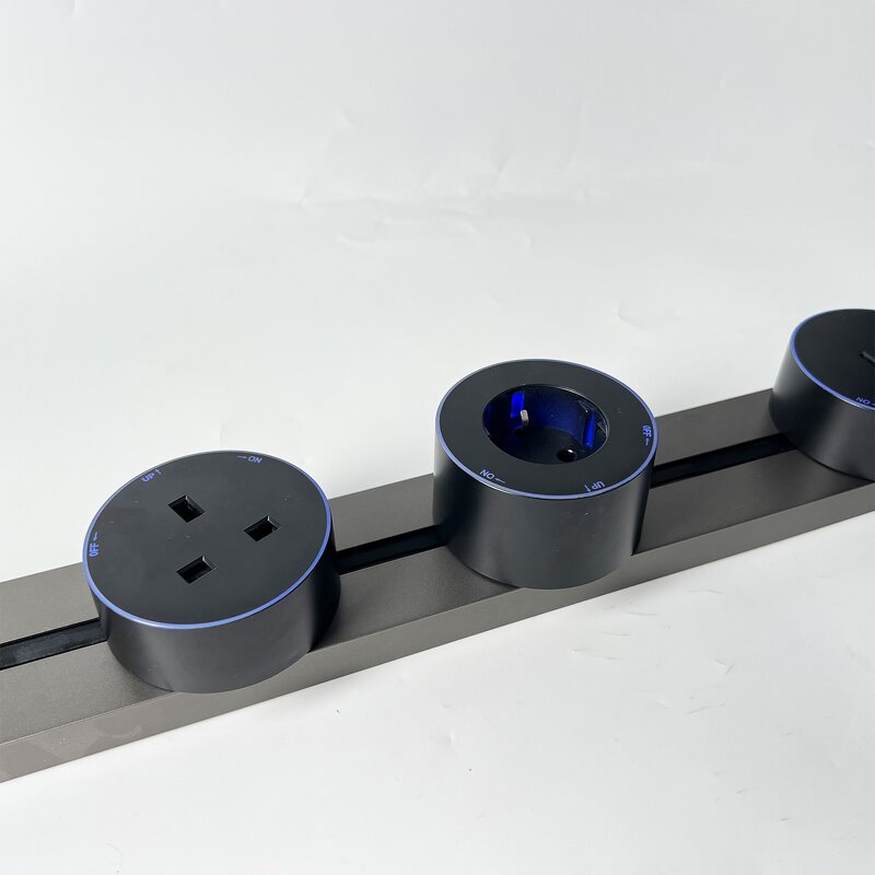 Power Track Electrical Power Socket Manufacturer - Removable Power Track Railing Tabletop 16A CE Charging Blue Shark