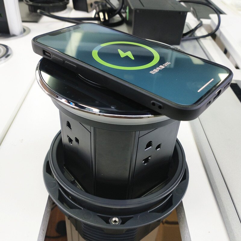IP65 16A US Power Outlet Manufacturer - WIFI Control Smart Motorized Lifting Kitchen Desktop Pop-up Power Socket with USB-C Wireless Charging