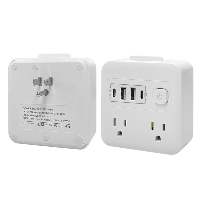 Wall Mounted Outlet Adapter Charger Manufacturer - Stopcontact Power Strip Surge Protector 4 AC Outlets 4 USB 1 Power Button Table Power Socket