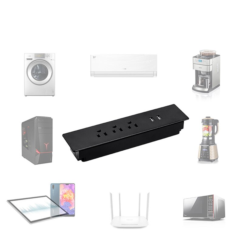 ABS Hanging Desk Socket Manufacturer - Multifunctional 3 Outlets 10A with 2 USB Ports Tabletop Socket