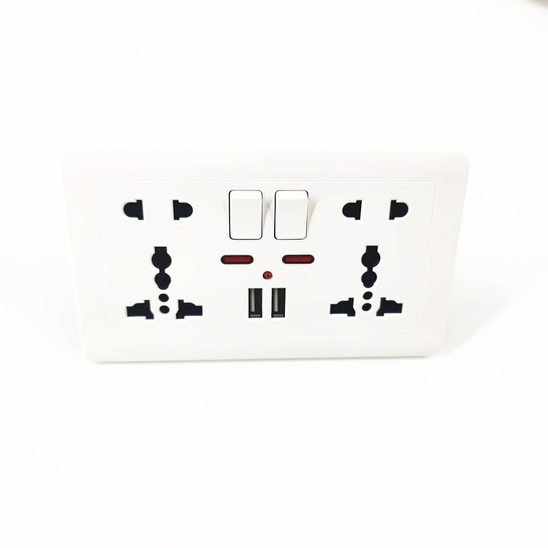 International Universal Plug Socket Manufacturer - USB Wall Switch Socket 5 Holes Dual USB Port Power Charger Outlet Panel Electrical Socket
