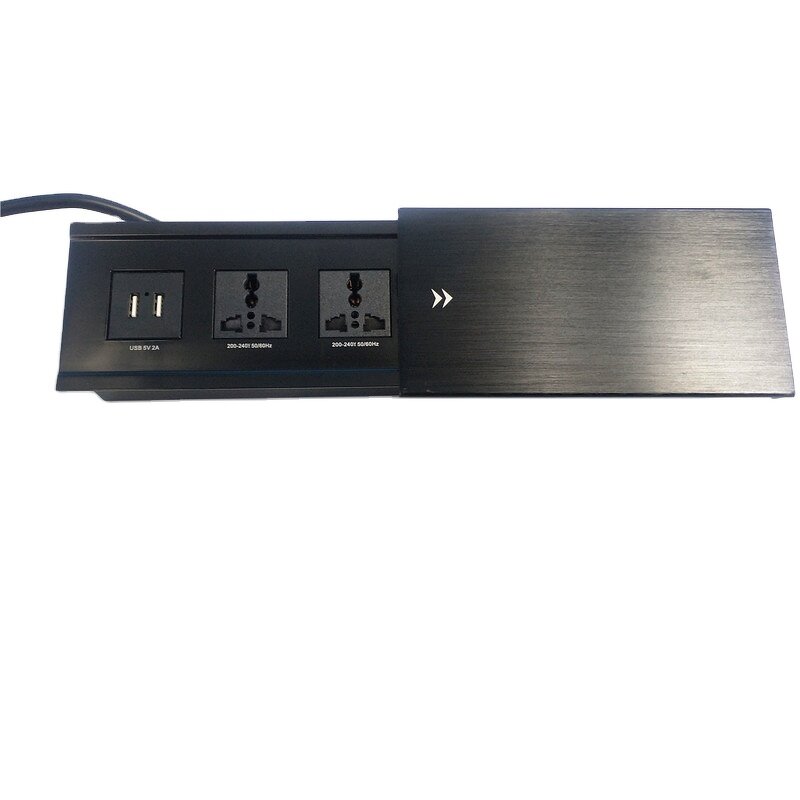 Built-in Conference Table Desktop Universal Power Outlet Manufacturer - Sliding Cover USB Charging Socket with 2 AC Outlet 2 USB Charging Port
